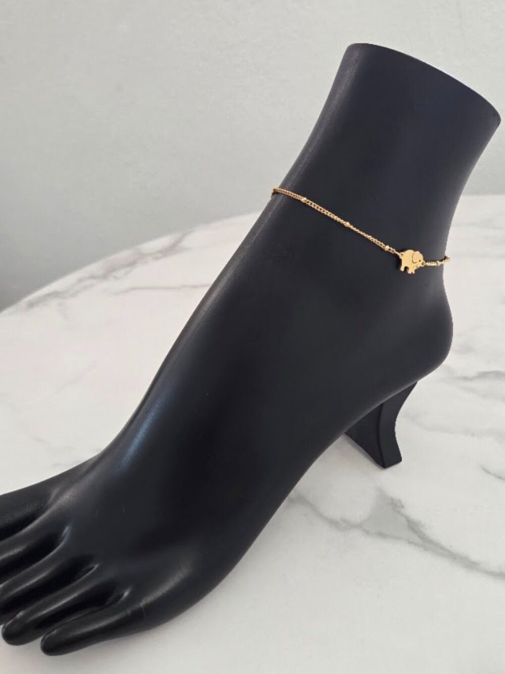 Gold Elephant Charm Anklet Dainty Minimalist Beaded Chain Jewelry - Picture 7 of 15